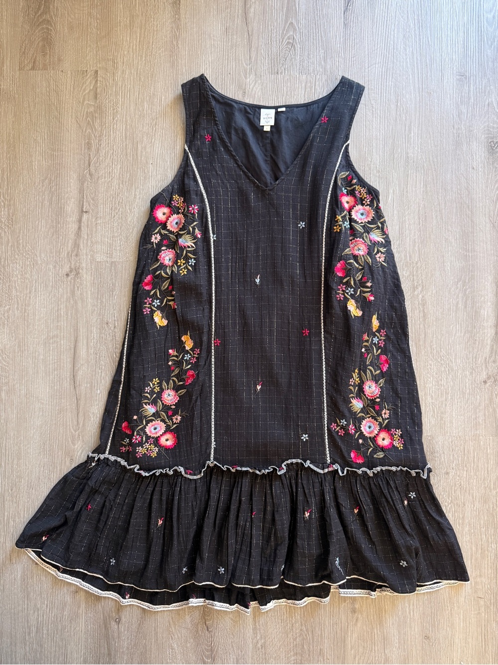 Anthropologie Embroidered Floral Cotton-Lined Dress
